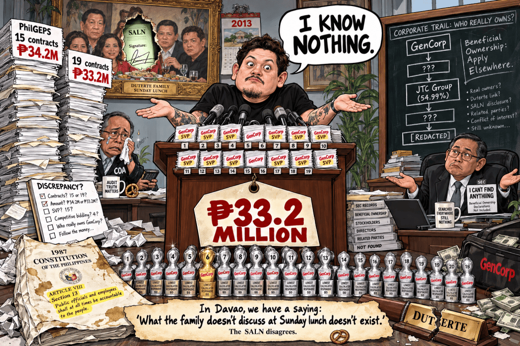 “I Know Nothing”: Baste Duterte’s Amnesia Defense Meets ₱33M in GenCorp Contracts
